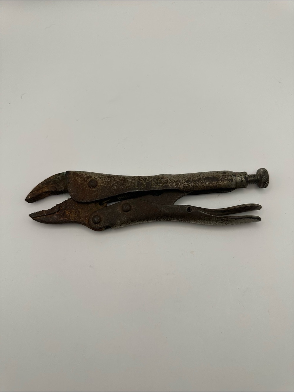 Vtg Petersen 7” in Locking Pliers Vise-Grip Style Adjustable Screw Steel Silver
